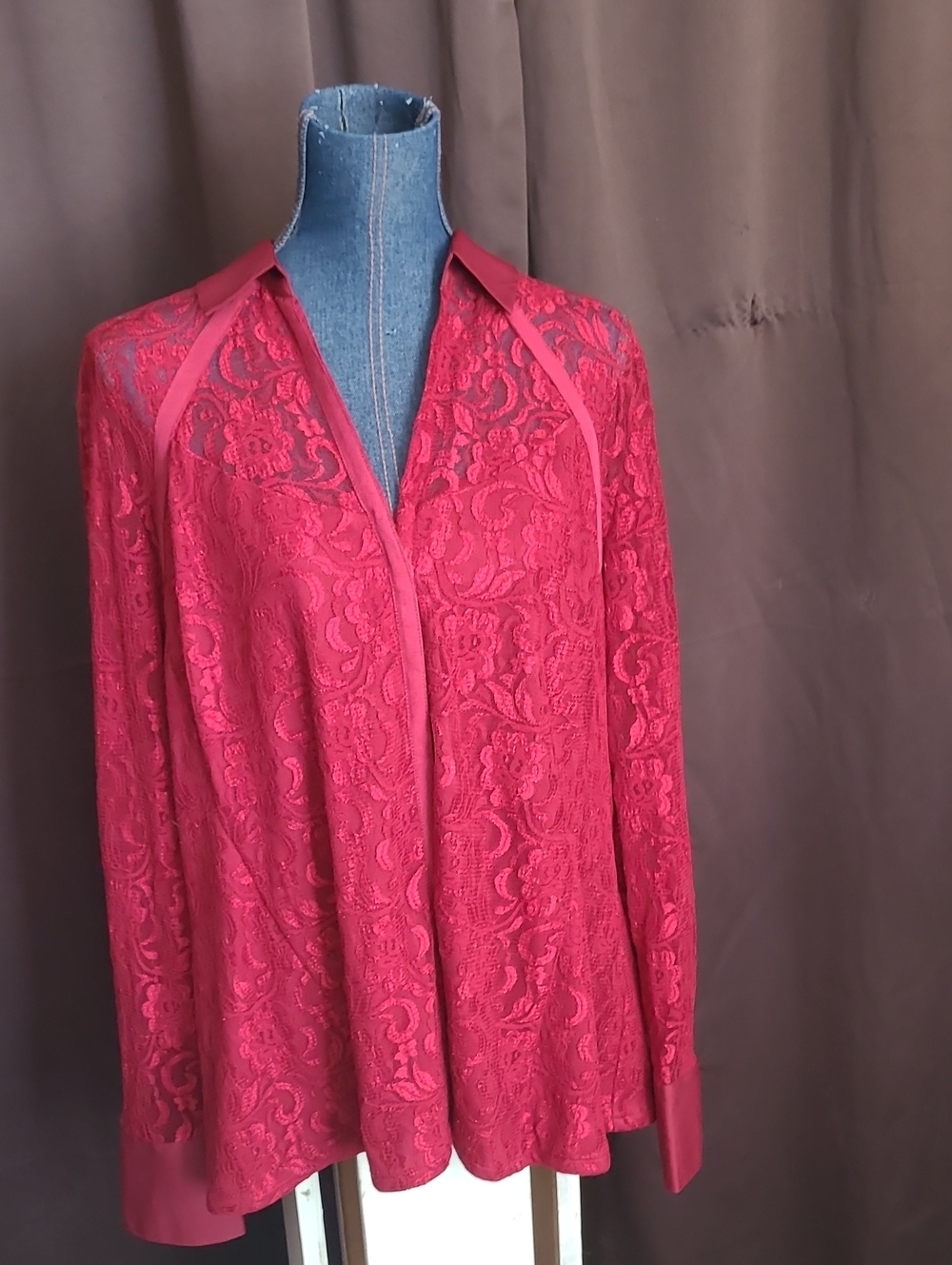 Lane Bryant Red Lace Long-Sleeve Blouse